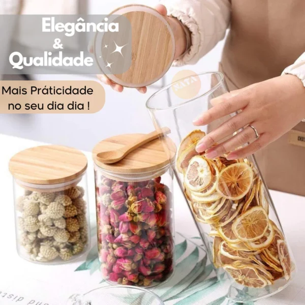 Kit Com 5 Potes Vidro Com Tampa Bambu - Imagem 4