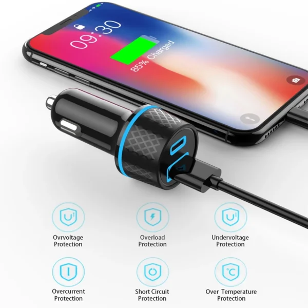 Carregador USB C Portátil De Duas Portas De Carro PD20W Carregamento Rápido Tipo Telefone Adaptador - Imagem 3
