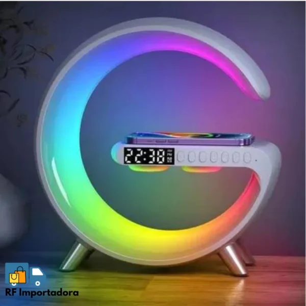 Luminária Relógio Com Formato De G-Speaker Caixa De Som E Carregamento Por Indução