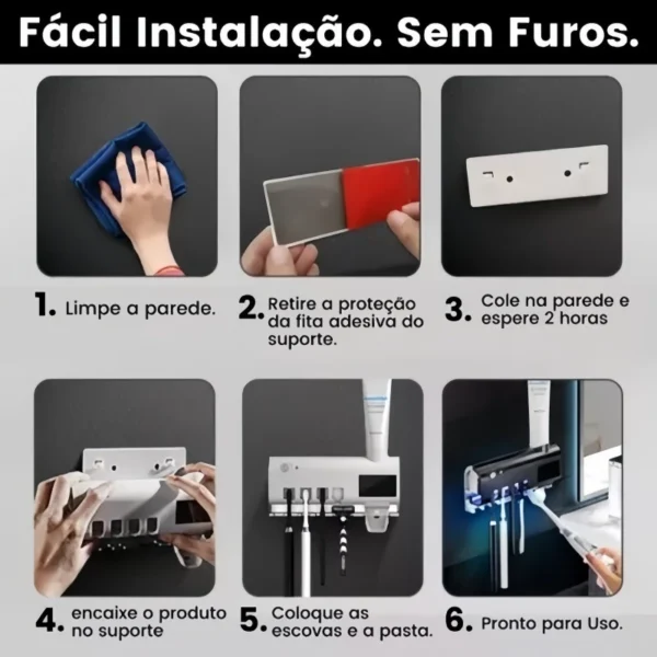 Dispenser Aplicador De Pasta de Dente E Suporte De Escova - Imagem 7