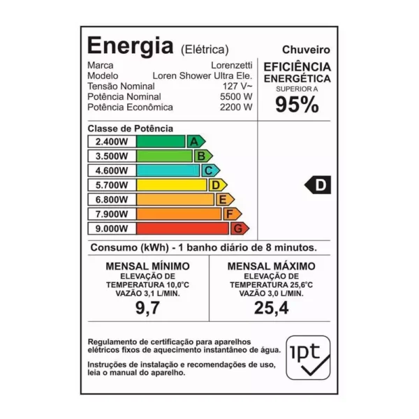 Chuveiro Lorenzetti Loren Shower Eletrônica 5500W 110V - Imagem 2