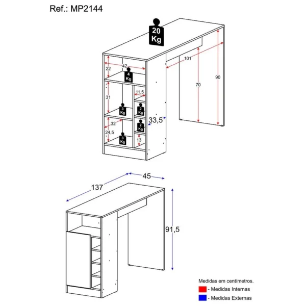 Bancada Balcão/Mesa de Cozinha com Adega e 1 Porta Multimóveis MP2144 - Imagem 6