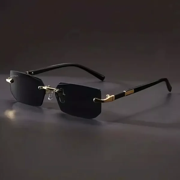 Óculos De Sol Vintage Sem Aro Design Elegante Hip Hop UV400 Com Armação Dourada - Imagem 3
